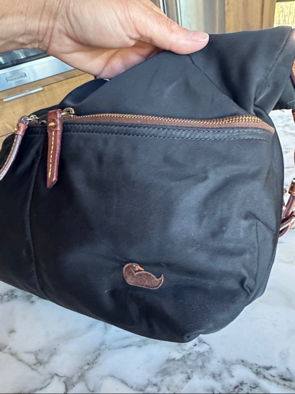 Dooney & Bourke VTG Nylon Shoulder Bag with Brown Leather Trim & Pink Lining - Picture 2 of 15